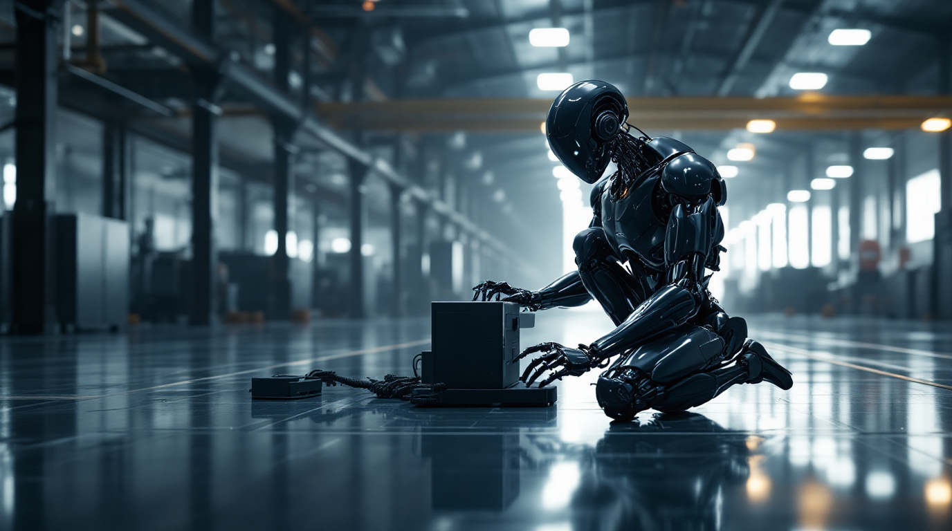 Telepath humanoid robot operating inside an industrial facility